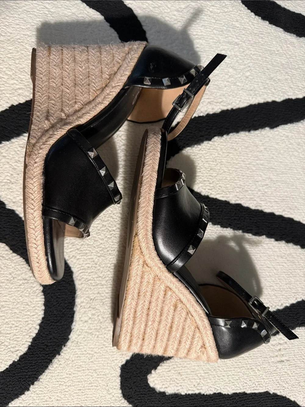 Mix No. 6 Black Studded Espadrille Wedge Sandals with Ankle Strap